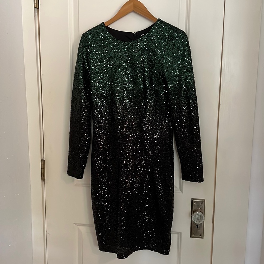 Green to black ombré sequin dress